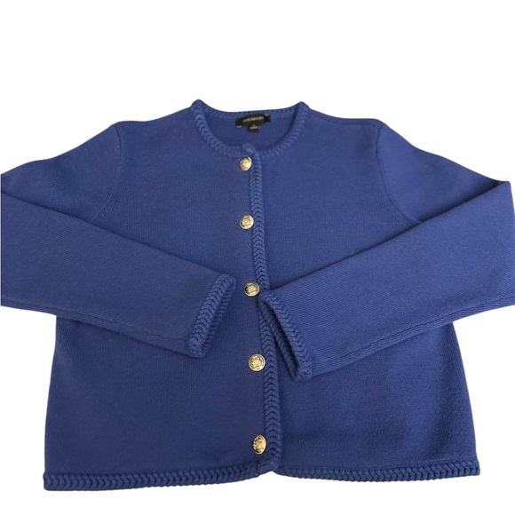 NWOT Ann Taylor Braided Trim Sweater Jacket Blue w Gold Buttons Sz Large - Picture 2 of 11
